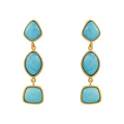Brinco Fane's Pedra Natural Hawlita Azul Dourado