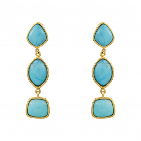 Brinco Fane's Pedra Natural Hawlita Azul Dourado