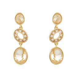 Brinco Fane's Pedra Natural Citrino Zircônias Dourado