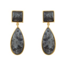 Brinco Fane's Pedra Natural Obsidiana Floco Dourado