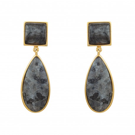 Brinco Fane's Pedra Natural Obsidiana Floco Dourado