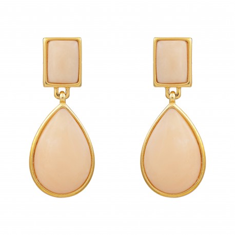Brinco Fane's Pedra Natural Opala Rose Dourado