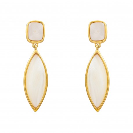 Brinco Fane's Pedra Natural Madrepérola Dourado