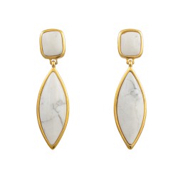 Brinco Fane's Pedra Natural Hawlita Branca Dourado