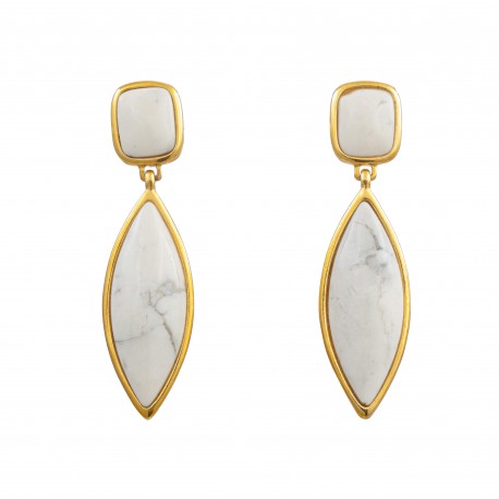 Brinco Fane's Pedra Natural Hawlita Branca Dourado
