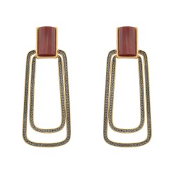 Brinco Fane's Pedra Natural Ágata Argola Dourado
