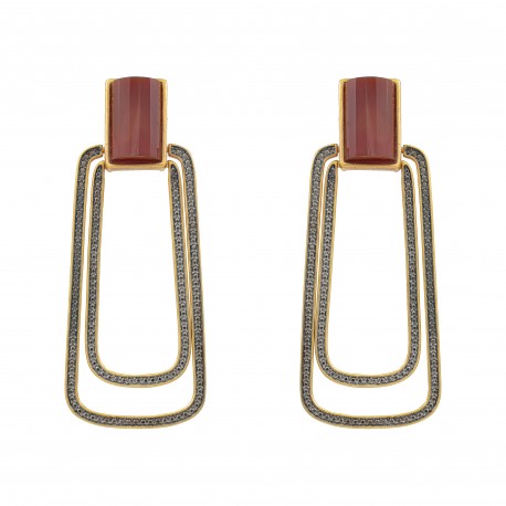 Brinco Fane's Pedra Natural Ágata Argola Dourado
