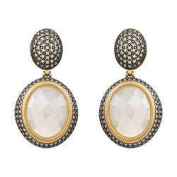Brinco Fane's Pedra Natural Perolada Zircônias Dourado Grafite