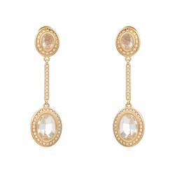 Brinco Fane's Pedra Natural Cristais Zircônias Dourado