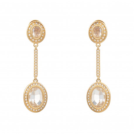 Brinco Fane's Pedra Natural Cristais Zircônias Dourado