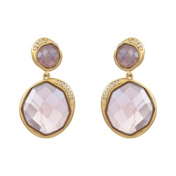 Brinco Fane's Pedra Natural Ametista Zircônias Dourado