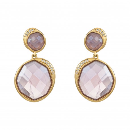 Brinco Fane's Pedra Natural Ametista Zircônias Dourado