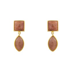 Brinco Fane's Pedra Natural Ágata Pessego Dourado