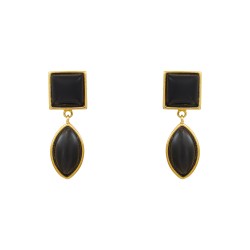 Brinco Fane's Pedra Natural Onix Dourado