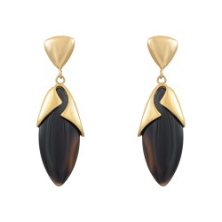 Brinco Fane's Pedra Natural Ágata Negra Dourado
