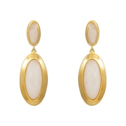 Brinco Fane's Pedra Natural Quartzo Branco Dourado