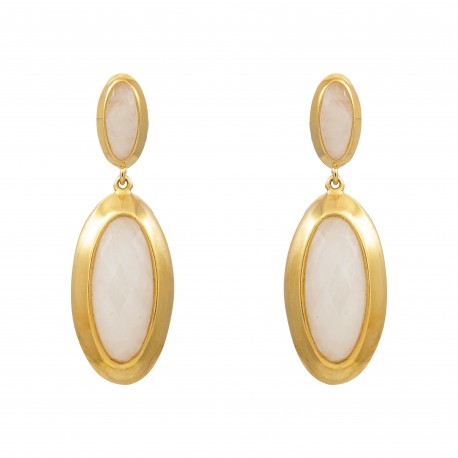 Brinco Fane's Pedra Natural Quartzo Branco Dourado