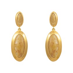 Brinco Fane's Pedra Natural Quartzo Rutilado Dourado