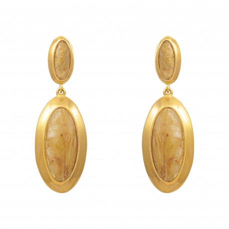 Brinco Fane's Pedra Natural Quartzo Rutilado Dourado