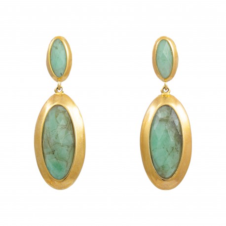 Brinco Fane's Pedra Natural Jaspe Verde Dourado