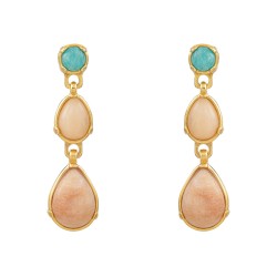 Brinco Fane's Pedras Naturais Turquesa Opala Feldspato Dourado