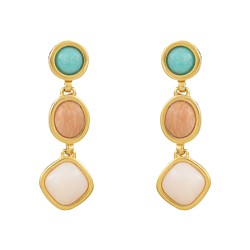 Brinco Fane's Pedras Naturais Turquesa Feldspato e Opala Dourado