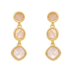 Brinco Fane's Pedra Natural Quartzo Rose Dourado