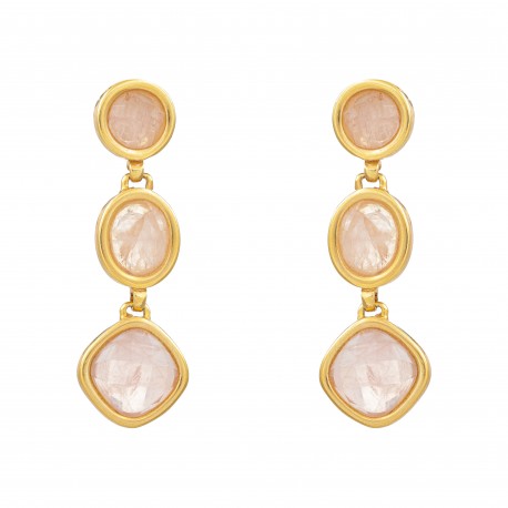 Brinco Fane's Pedra Natural Quartzo Rose Dourado