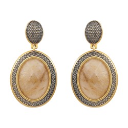 Brinco Fane's Pedra Natural Quartzo Rutilado Grafite e Dourado