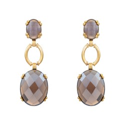 Brinco Fane's Pedra Natural Quartzo Fume Elos Dourado