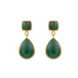 Brinco Fane's Pedra Natural Jaspe Verde Dourado