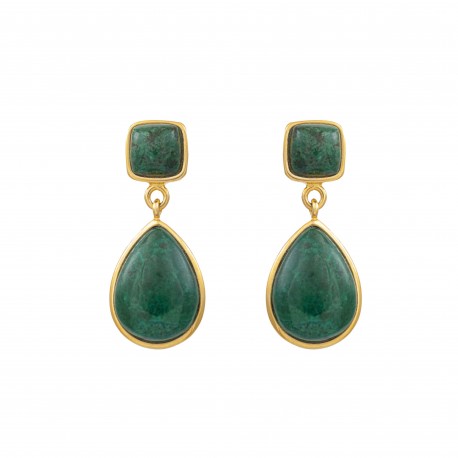 Brinco Fane's Pedra Natural Jaspe Verde Dourado