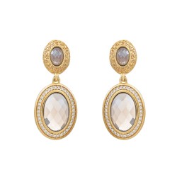 Brinco Fane's Pedra Natural Cristal Zircônias Dourado