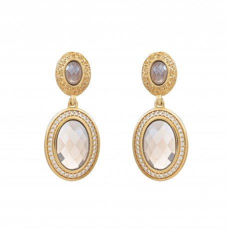 Brinco Fane's Pedra Natural Cristal Zircônias Dourado