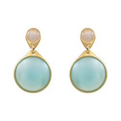 Brinco Fane's Pedra Natural Ágata Azul Perolada Dourado