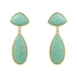 Brinco Fane's Pedra Natural Amazonita Dourado