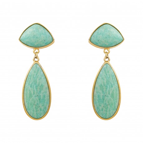 Brinco Fane's Pedra Natural Amazonita Dourado