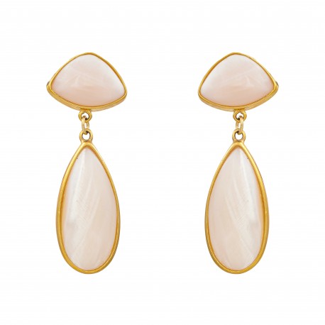Brinco Fane's Pedra Natural Madrepérola Dourado
