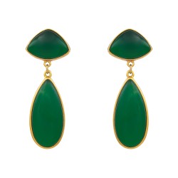 Brinco Fane's Pedra Natural Ágata Verde Dourado
