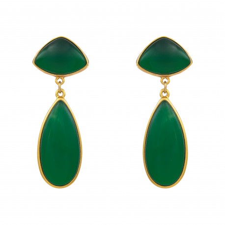 Brinco Fane's Pedra Natural Ágata Verde Dourado