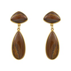 Brinco Fane's Pedra Natural Olho de Tigre Dourado