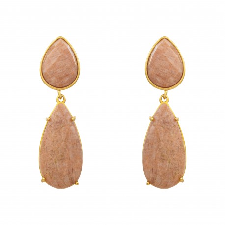 Brinco Fane's Pedras Naturais Amazonita Mel Dourado