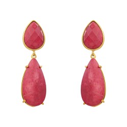 Brinco Fane's Pedras Naturais Jaspe Pink Dourado