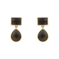 Brinco Fane's Pedra Natural Quartzo Fume Dourado
