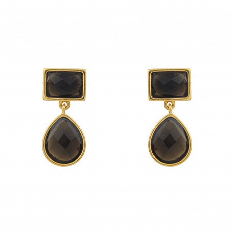 Brinco Fane's Pedra Natural Quartzo Fume Dourado