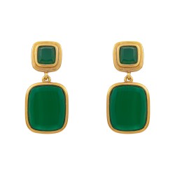 Brinco Fane's Pedra Natural Ágata Esmeralda Dourado