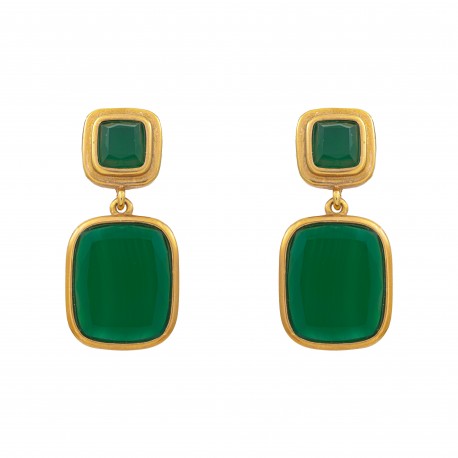 Brinco Fane's Pedra Natural Ágata Esmeralda Dourado