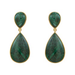 Brinco Fane's Pedra Natural Jaspe Verde Dourado