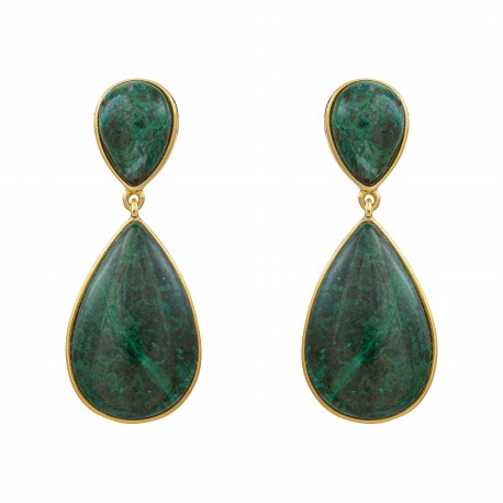 Brinco Fane's Pedra Natural Jaspe Verde Dourado