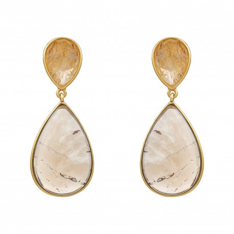 Brinco Fane's Pedra Natural Citrino Dourado